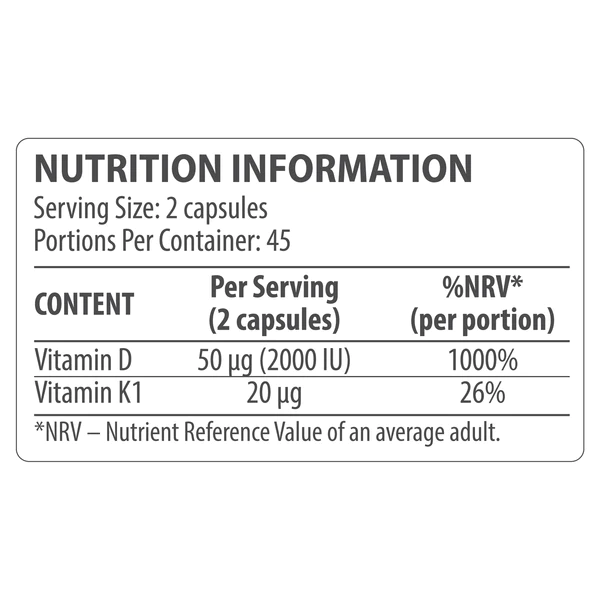 D3 + K1 Vitamin 90 Capsules 2